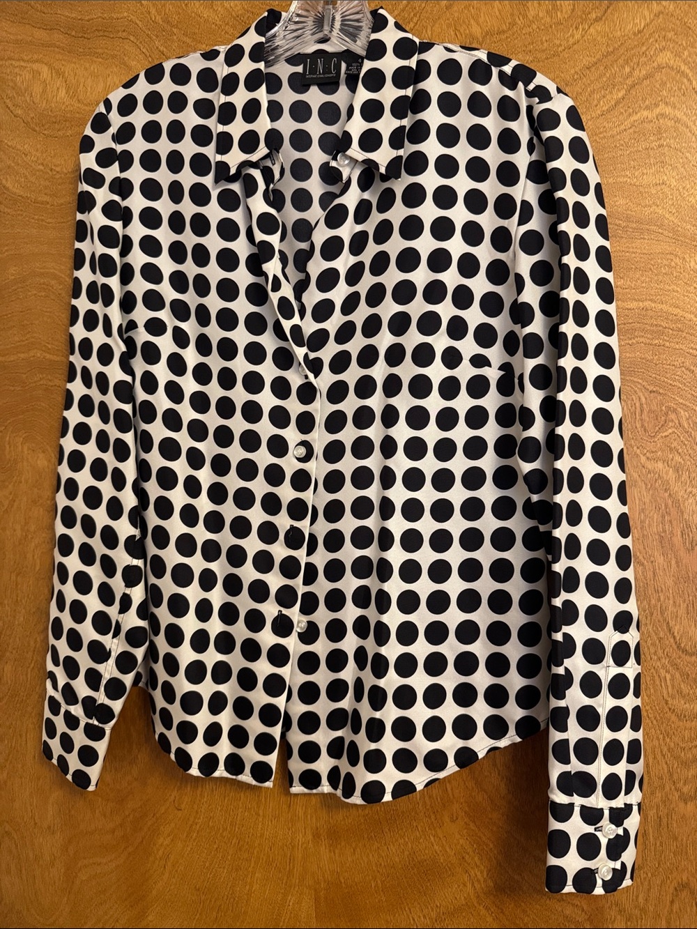 INC International Concepts Black and White Polka Dot Button-Down Shirt